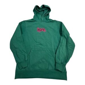 NEFF Green Hoodie Pink Logo Graphic‎ Fleece Lined Pullover Hood Sweatshirt Large